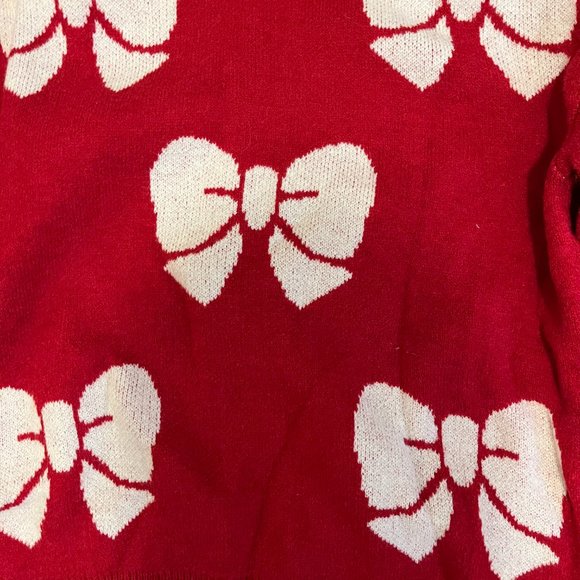 SHEIN | Warm Vibrant Red *Holiday Sweater* w/ White Bows | Slight Balloon Sleeve - Picture 3 of 11